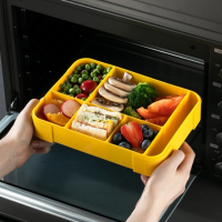 Плоский ланч-бокс на 5 герметичных секций с приборами Flat-Box 1330 мл, фиолетовый