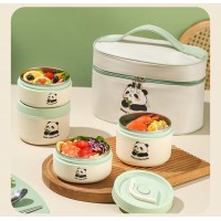 Набор из 4 овальных ланч-боксов (2х420мл + 2х620мл) с термосумкой Panda Family, герметичные контейнеры из нержавеющей стали 304
