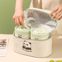 Набор из 4 овальных ланч-боксов (2х420мл + 2х620мл) с термосумкой Panda Family, герметичные контейнеры из нержавеющей стали 304