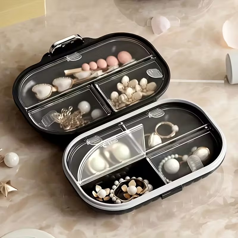 Органайзер для таблеток - вместительная таблетница Style на 7 отделений, размер L, черный