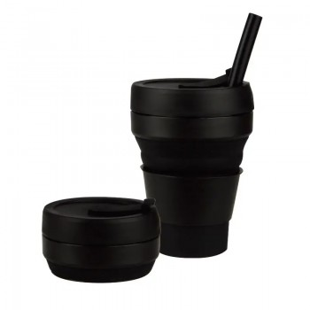 Складний стакан 350 мл, Silicone cup із трубочкою, чорний