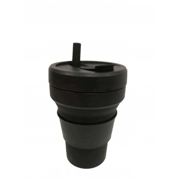 Складний стакан 350 мл, Silicone cup із трубочкою, чорний