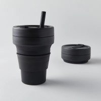 Складной стакан 350 мл, Silicone cup с трубочкой, черный