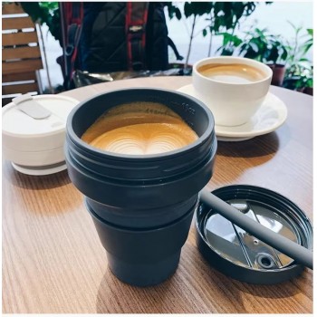 Складний стакан 350 мл, Silicone cup із трубочкою, чорний