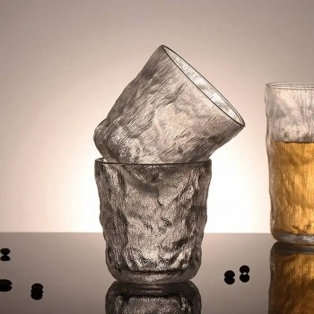 Набор стаканов Glacier с золотым ободком, 2×300 мл - рельефные стаканы для виски, коктейлей, воды