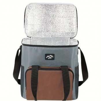 Большая термосумка-холодильник для еды и напитков с фольгированным покрытием Season 18л, коричневая