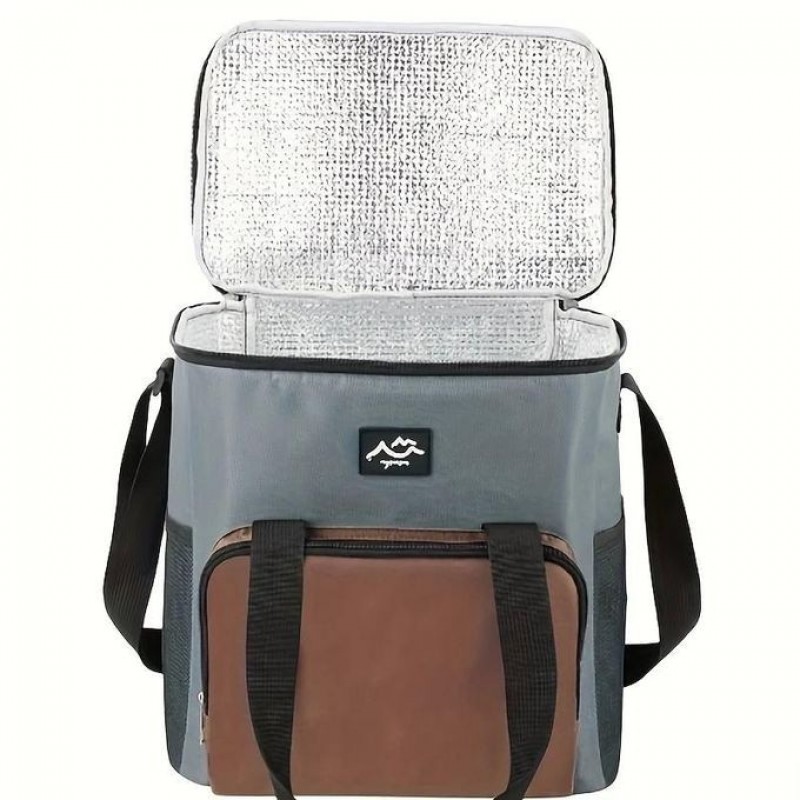 Большая термосумка-холодильник для еды и напитков с фольгированным покрытием Season 18л, коричневая