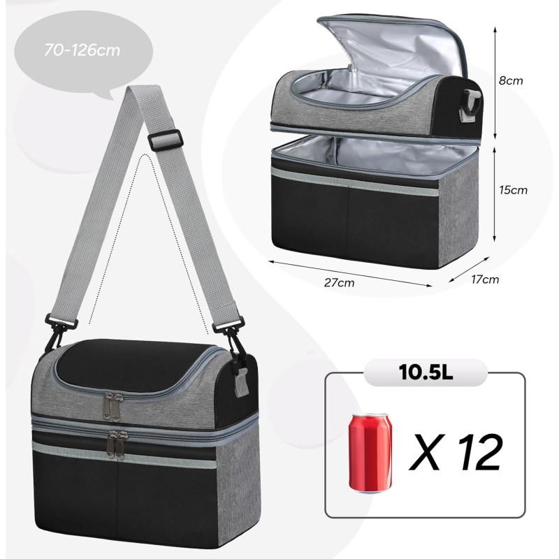 Сумка для ланча DuoBag на два яруса с термоизоляцией 10 л, Черная