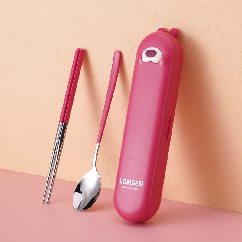 Набор столовых приборов в футляре - ложка и палочки Asian Kawaii, красный