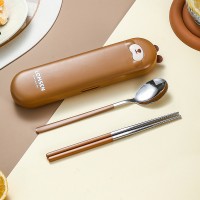 Набор столовых приборов в футляре - ложка и палочки Asian Kawaii, коричневый