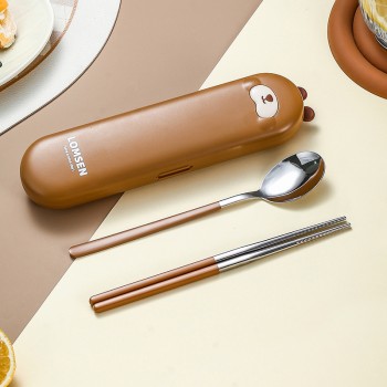 Набор столовых приборов в футляре - ложка и палочки Asian Kawaii, коричневый