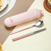 Набор столовых приборов в футляре - ложка и палочки Asian Kawaii, розовый