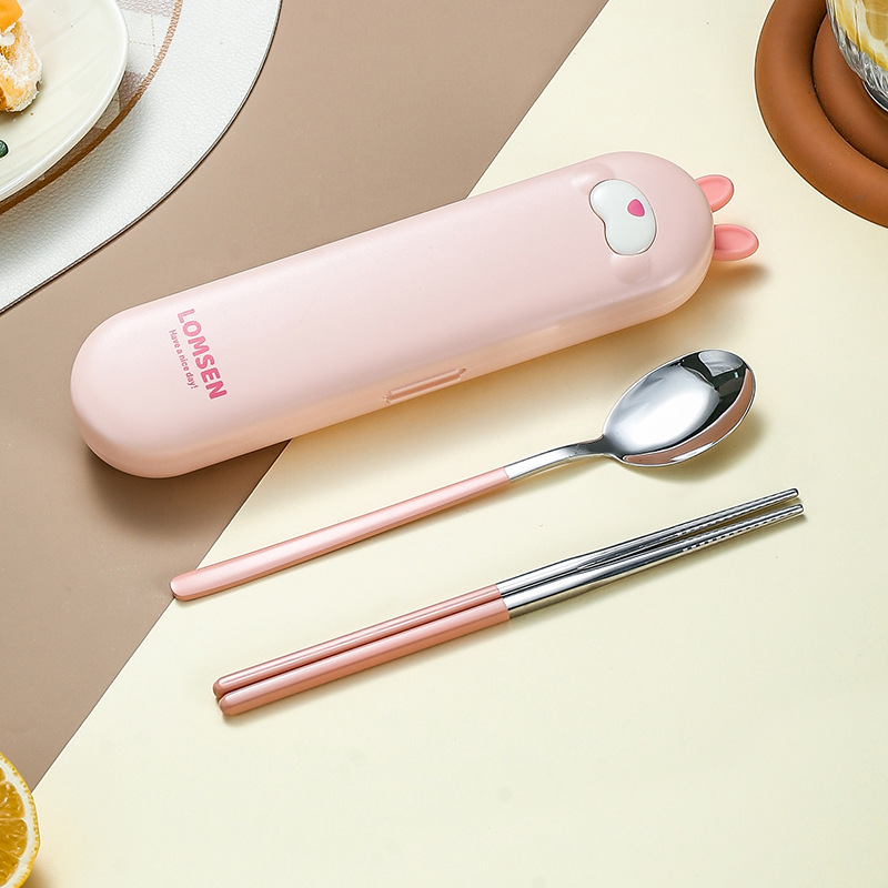 Набор столовых приборов в футляре - ложка и палочки Asian Kawaii, розовый
