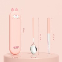 Набор столовых приборов в футляре - ложка и палочки Asian Kawaii, розовый