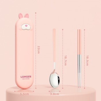 Набор столовых приборов в футляре - ложка и палочки Asian Kawaii, розовый