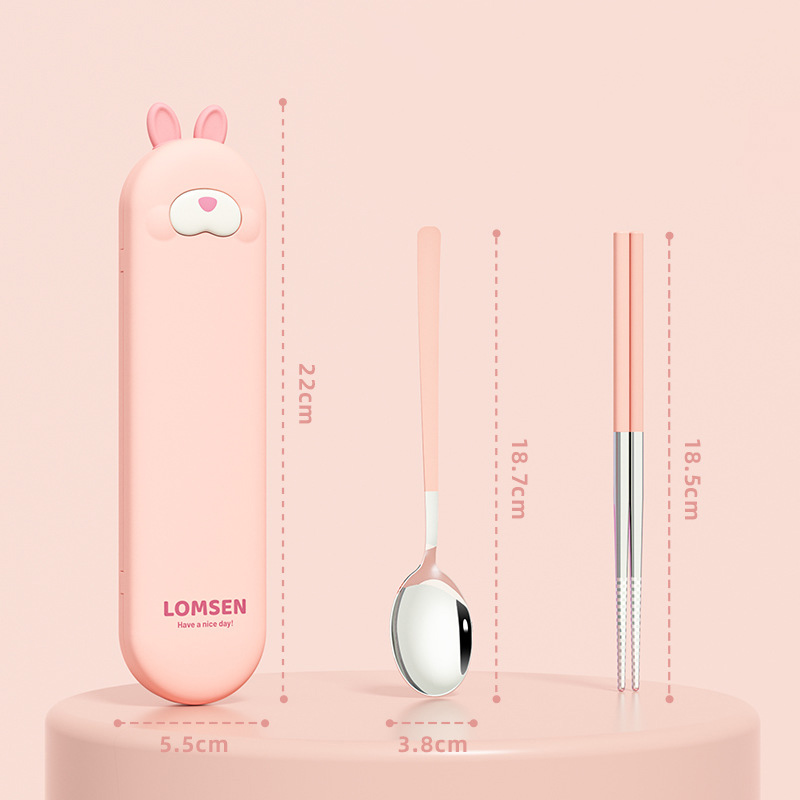 Набор столовых приборов в футляре - ложка и палочки Asian Kawaii, розовый