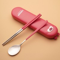 Набор столовых приборов в футляре - ложка и палочки Asian Kawaii, красный