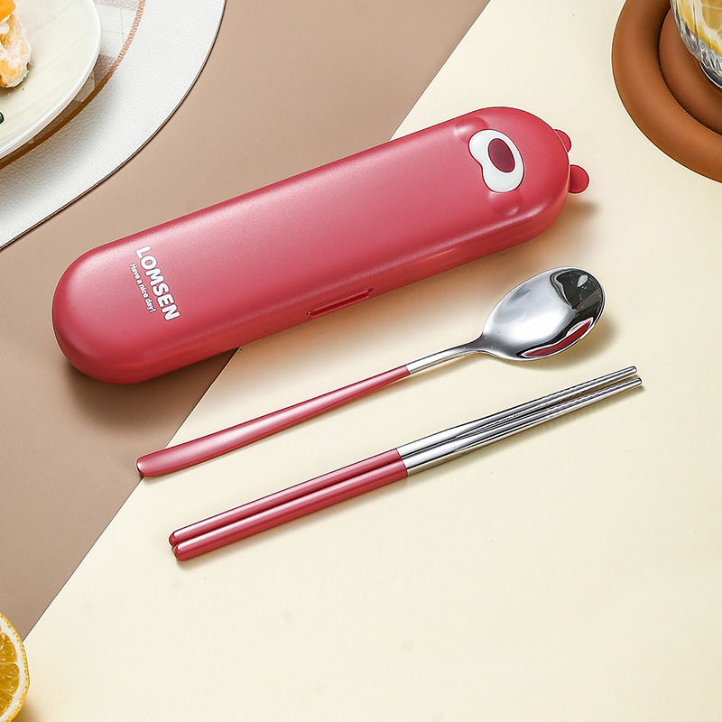 Набор столовых приборов в футляре - ложка и палочки Asian Kawaii, красный