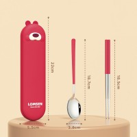 Набор столовых приборов в футляре - ложка и палочки Asian Kawaii, красный