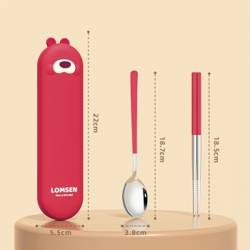 Набор столовых приборов в футляре - ложка и палочки Asian Kawaii, красный