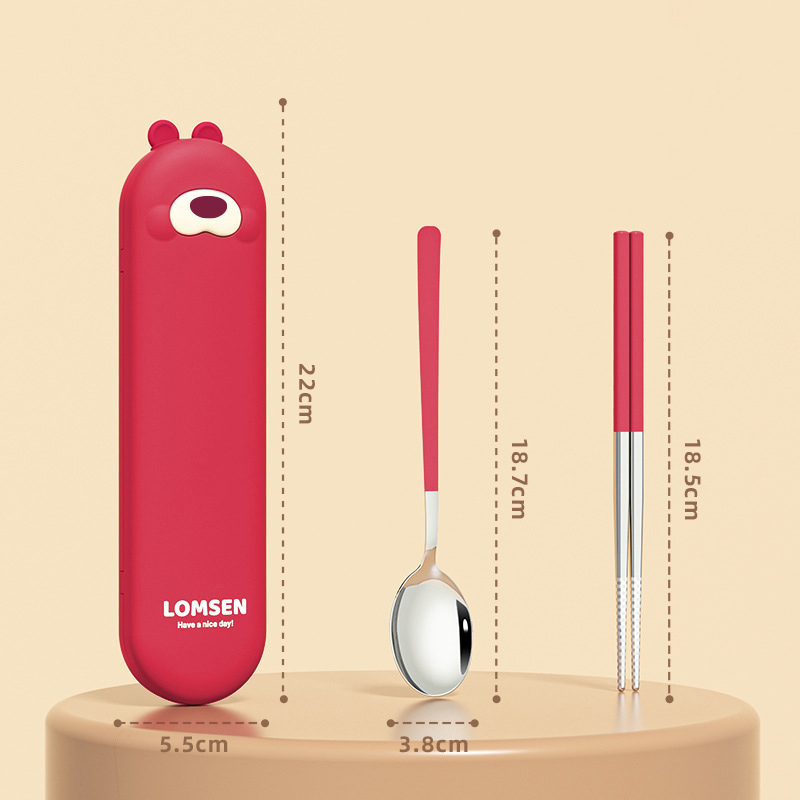 Набор столовых приборов в футляре - ложка и палочки Asian Kawaii, красный