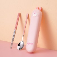 Набор столовых приборов в футляре - ложка и палочки Asian Kawaii, розовый