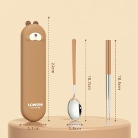 Набор столовых приборов в футляре - ложка и палочки Asian Kawaii, коричневый
