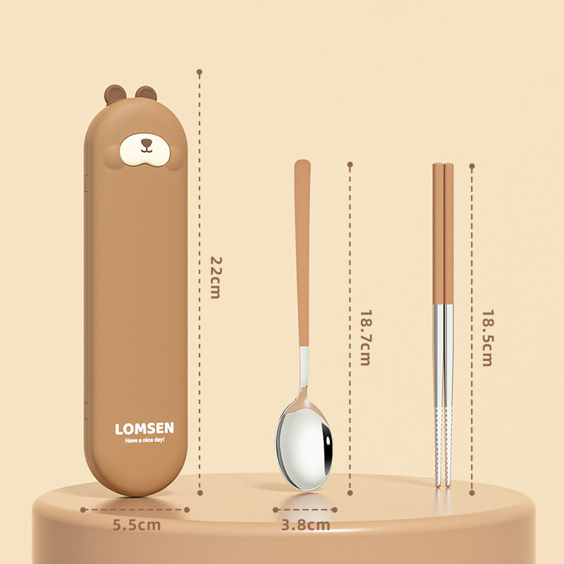 Набор столовых приборов в футляре - ложка и палочки Asian Kawaii, коричневый