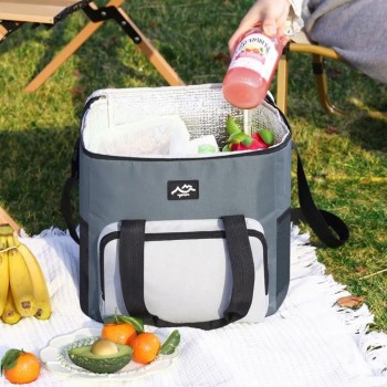 Большая термосумка-холодильник для еды и напитков с фольгированным покрытием Season 18л, серая