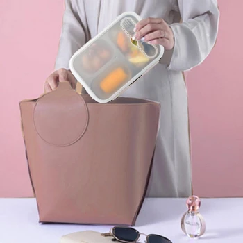 Ланч бокс складаний силіконовий 1100 мл Collapsible, Пудровий